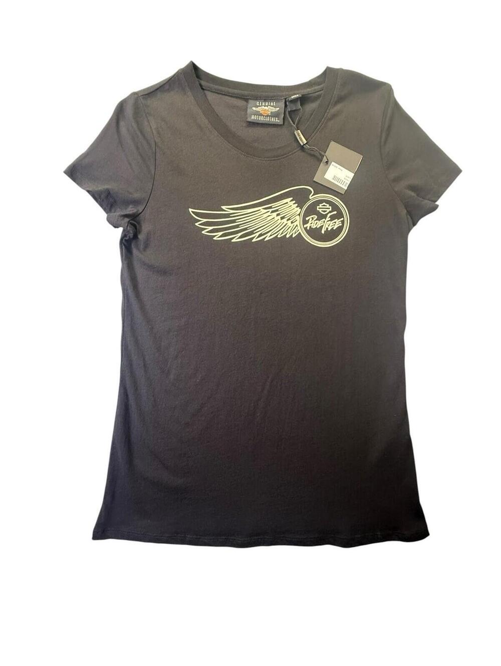 HARLEY DAVIDSON T Short Women’s S Cotton Crew Neck  RIDE FREE Moto Biker BLACK